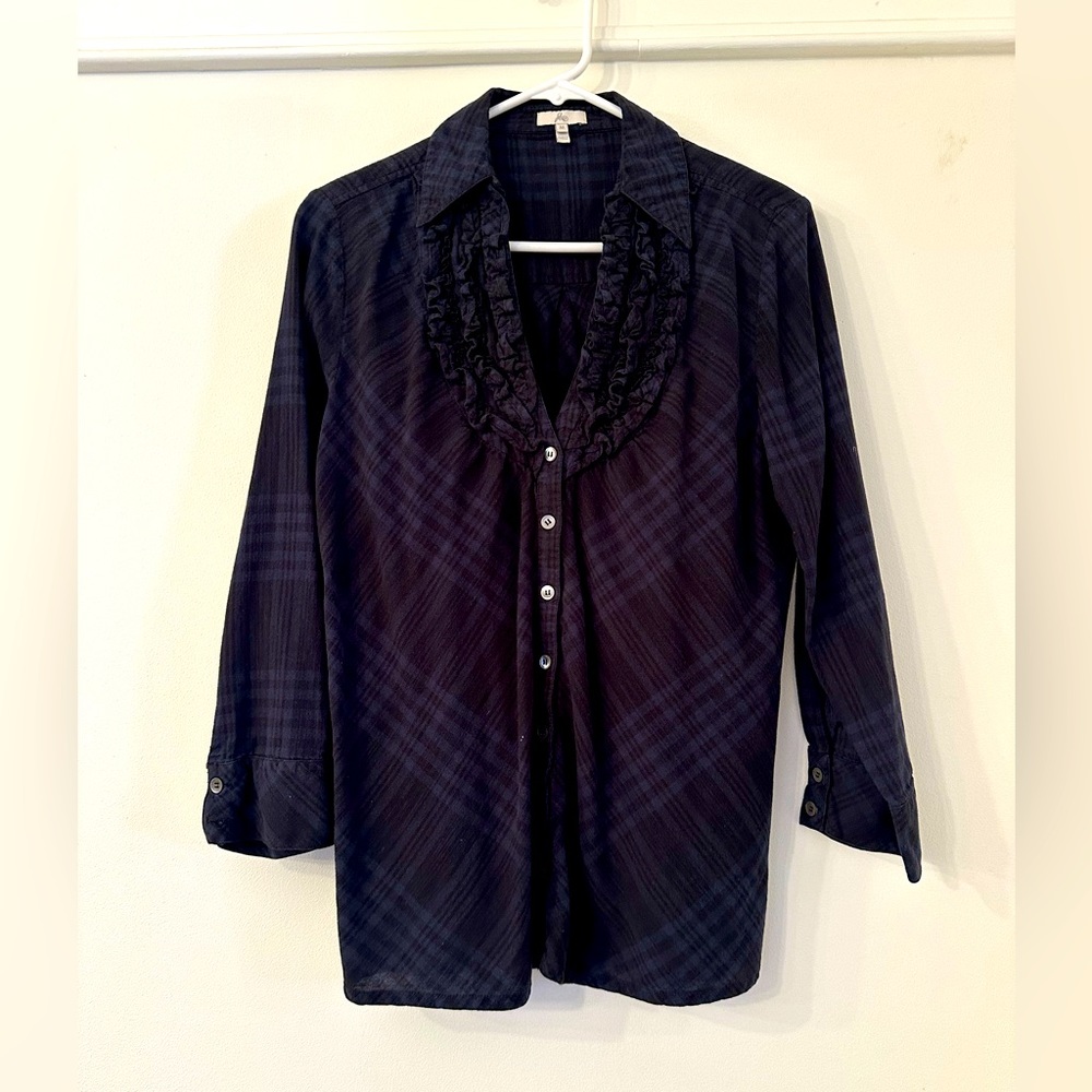 Joie navy blue tonal subtle plaid button up shirt